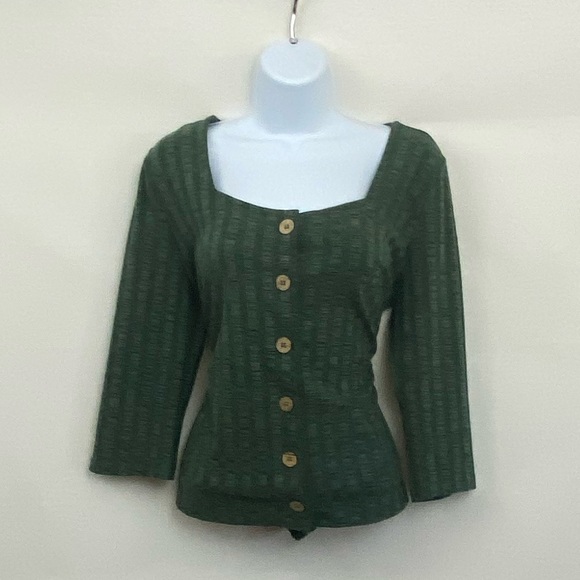 Storybuk Tops - Storybuk Green Stripe Blouse Size M K-73